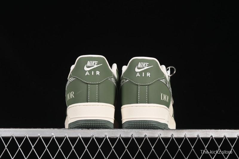 Nike Air Force 1'07 Low Dior Collaboration Dark Green Floral Swoosh Casual Sneakers - KK1988-081