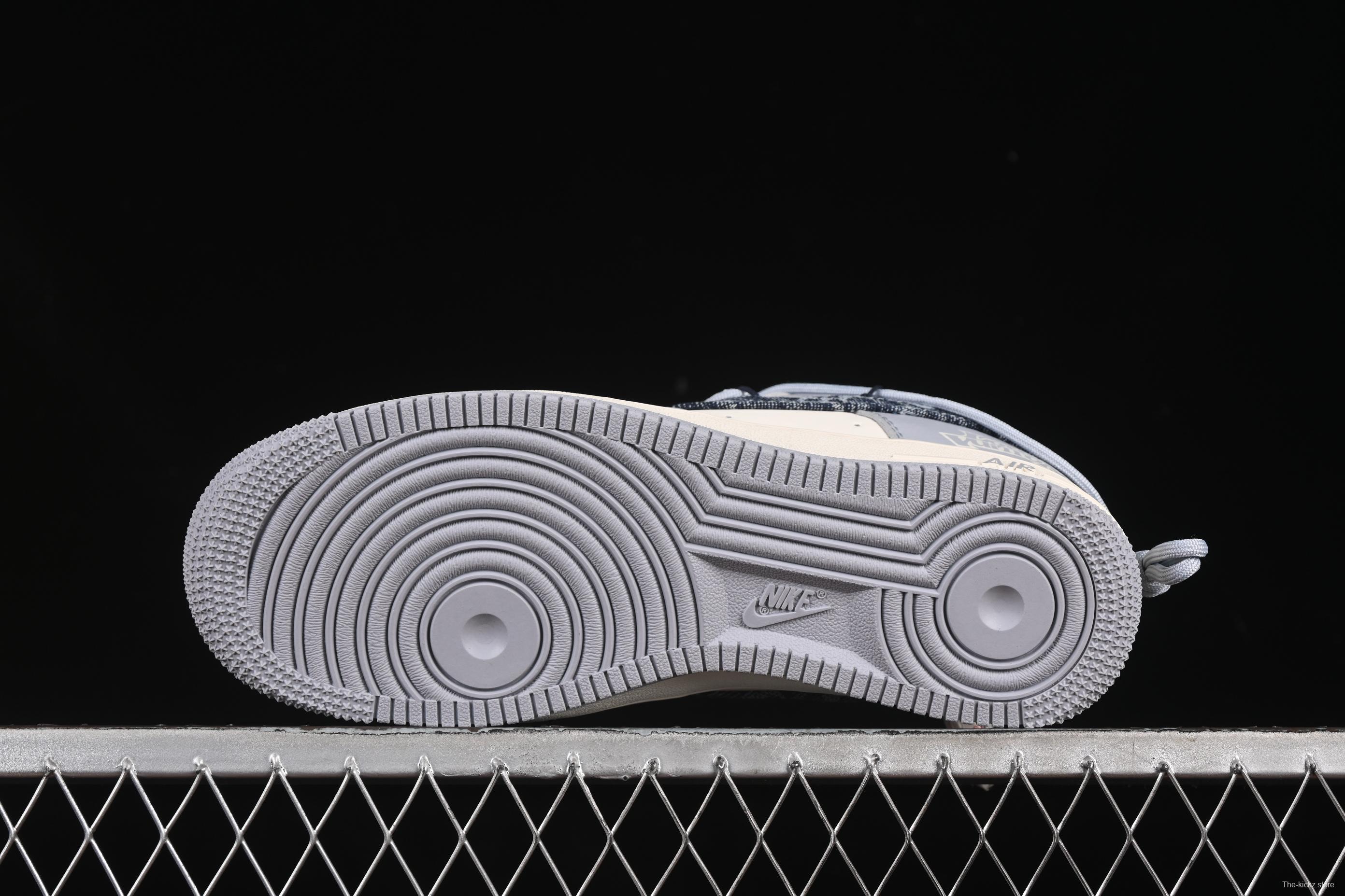 Nike Air Force 1'07 Low LV Collaboration Grey Blue Canvas Lace-Up Casual Sneakers - DM6868-099