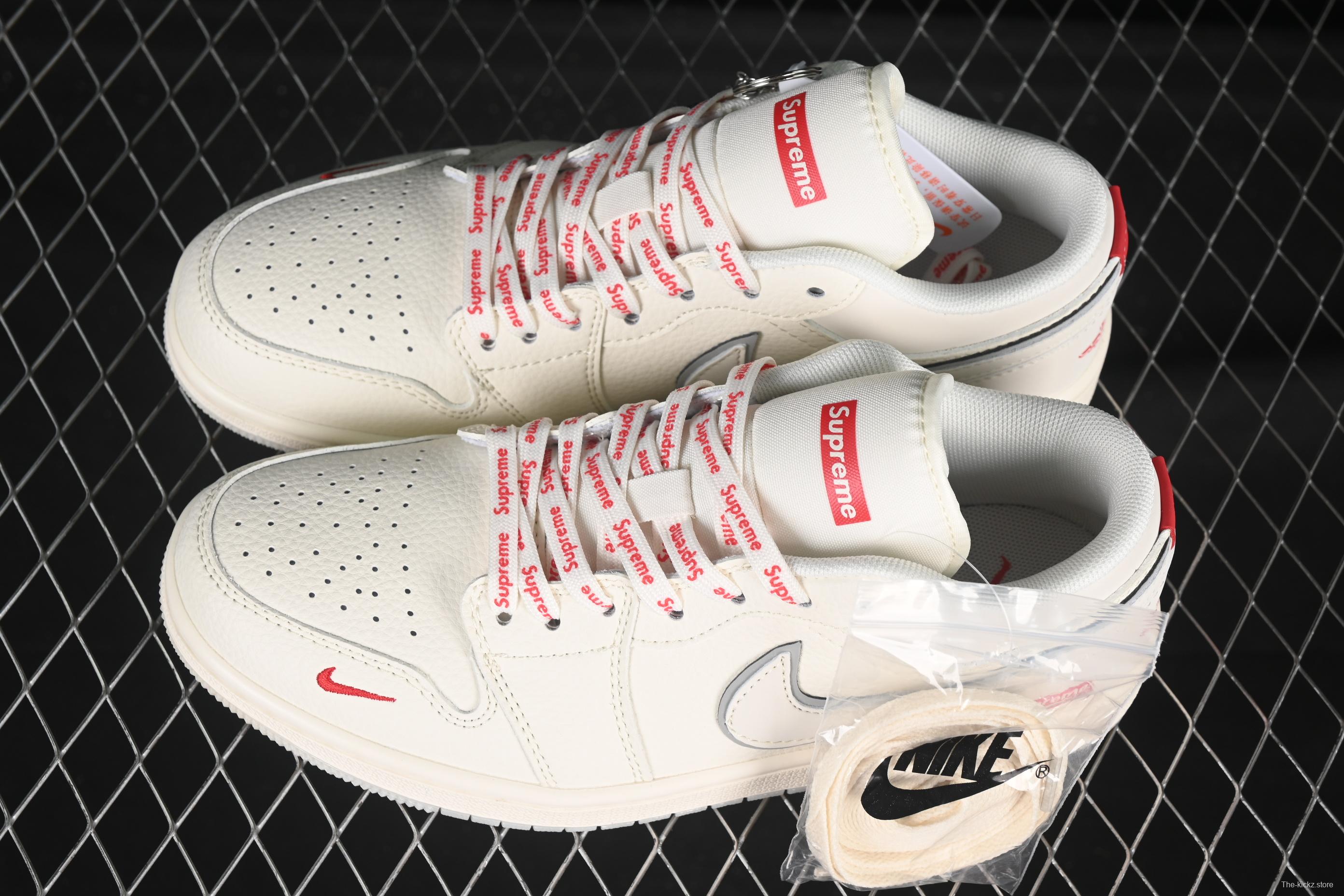 Nike Air Jordan 1 Low Supreme Collaboration Off-White Crystal Sole Retro Basketball Shoes - XX3168-186