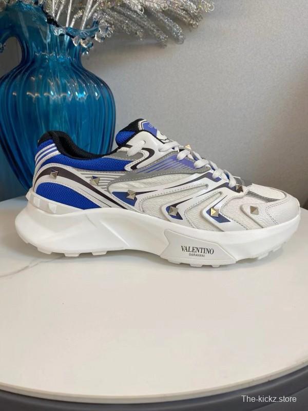 2024 Unisex Valentino Blue White Grey Mesh Leather Sneakers MJ00410