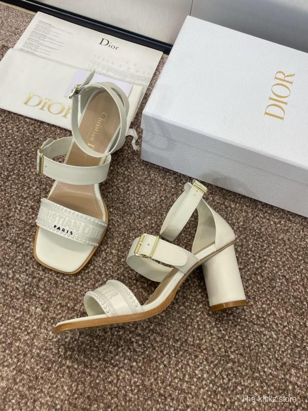 2025 Women Dior White Calfskin Silk Embroidery Sandals KFY00320
