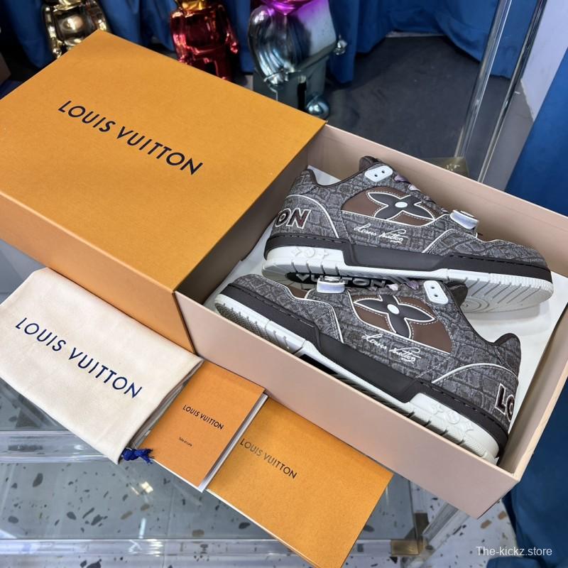 2025 Unisex Louis Vuitton Brown Grey Leather Trainer