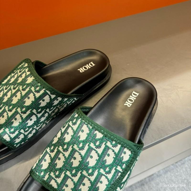 2024 Slippers Dior Green Canvas Slippers MJ00180