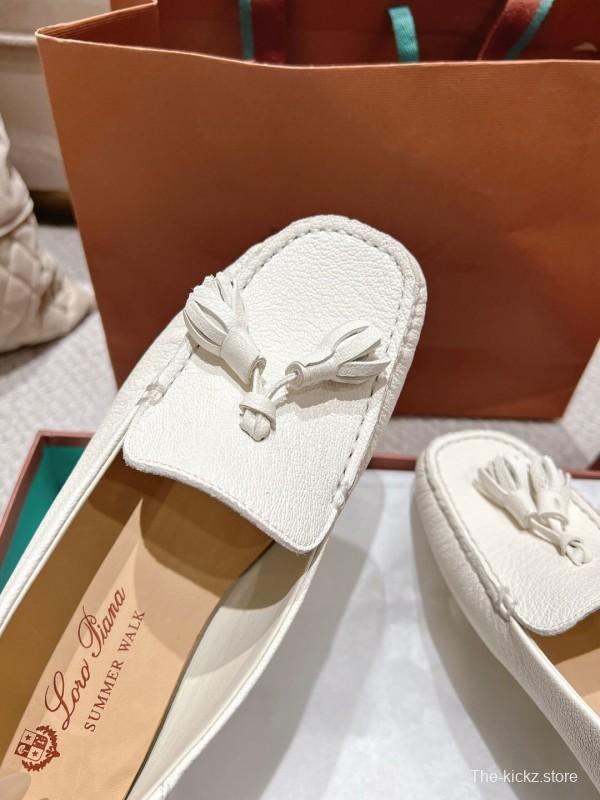 2025 Women Le Parmentier White Leather Loafers Tassel LY00291