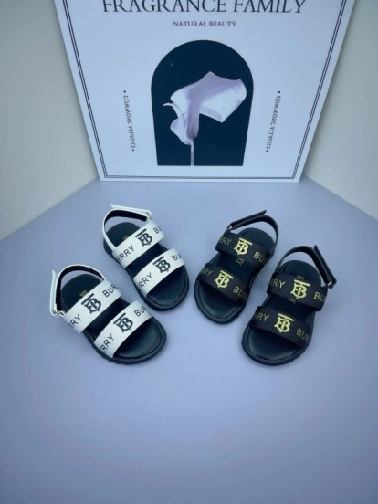 2025 Kids Burberry White Black Leather Sandals