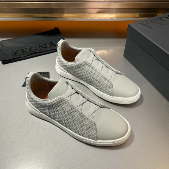 2024 Men Ermenegildo Zegna White Leather Woven Sneakers
