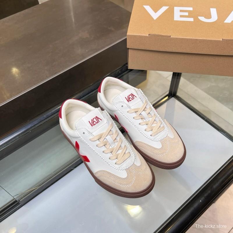 2025 Women VEJA White Red Suede Leather Low Top Sneakers