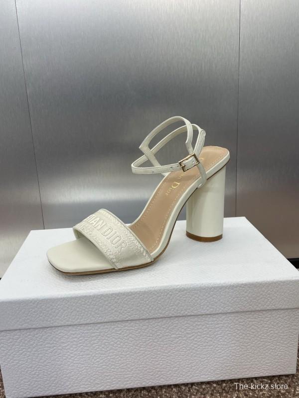 2025 Women Dior White Leather High Heel Embroidered Sandals