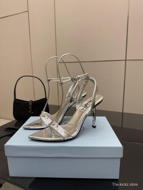 2025 Women Yves Saint Laurent Silver Leather Stiletto Sandals