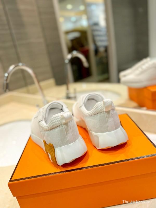 2024 Unisex Hermès White Imported Calfskin Velvet Fabric Casual Sneakers MJ00320