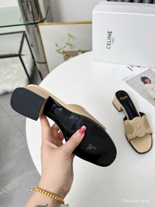 2025 Women Celine Beige Leather Mules