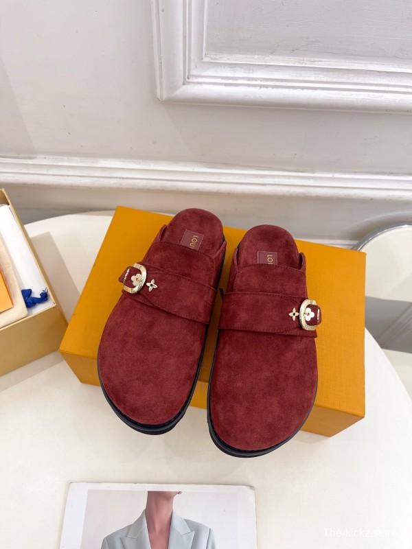 2025 Women Louis Vuitton Burgundy Suede Mule COSY COMFORT KFY00300(F)