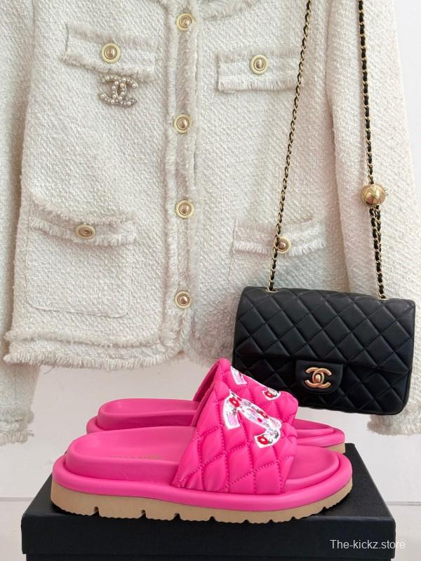 2025 Slippers Chanel Pink Silk Slippers