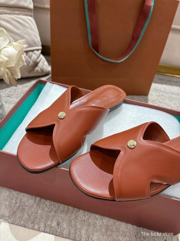 2025 Slippers LP Brown Leather Slippers LY00270