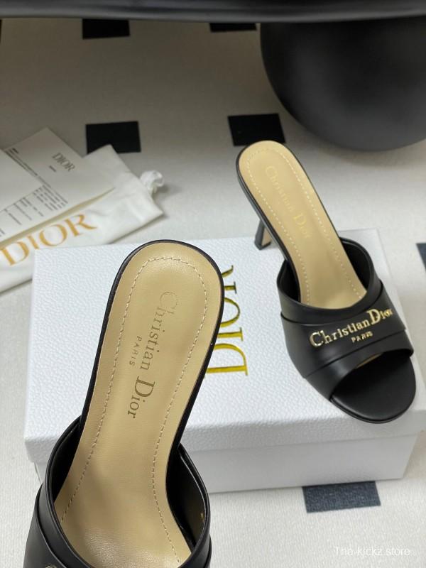 2025 Women Dior Black Leather High Heel Mules