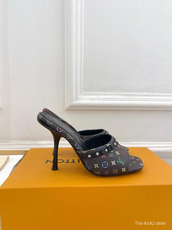 2025 Women Louis Vuitton Multicolor Leather High Heel Mule