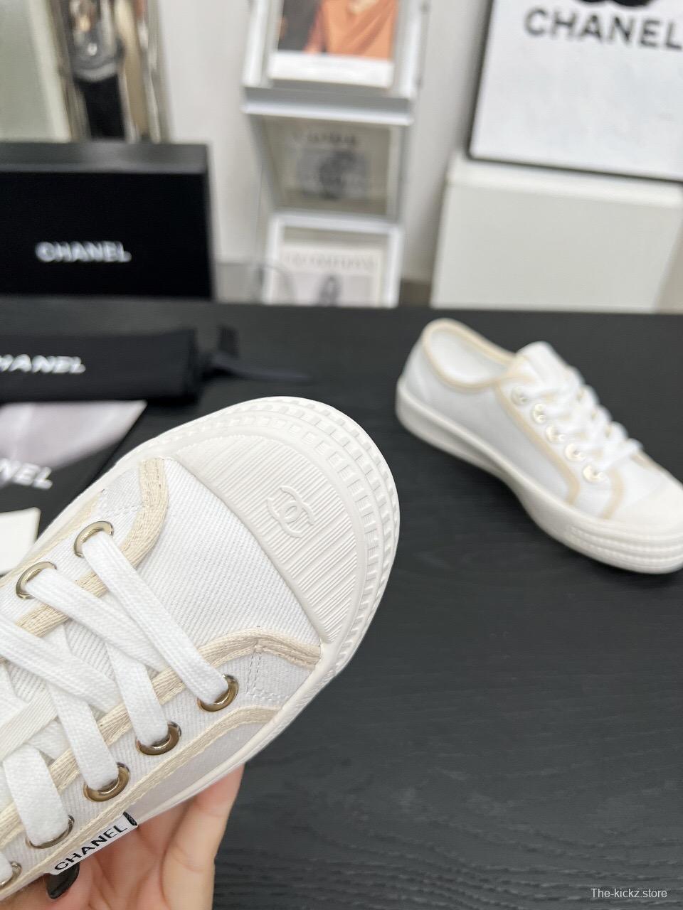 2025 Women Chanel White Canvas Casual Sneakers LY00230