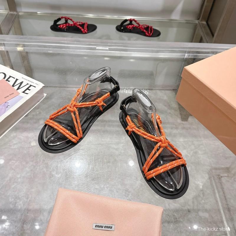 2025 Women Miu Miu Orange Black Rope Leather Sandals
