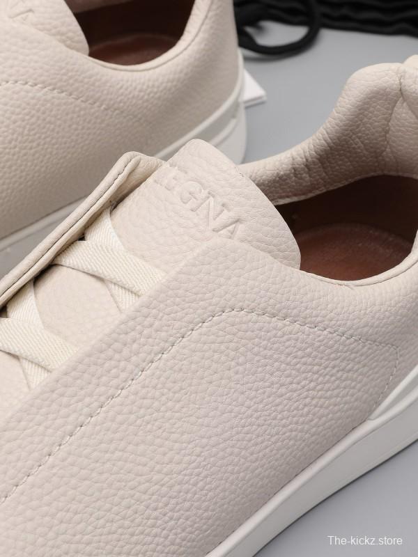 2024 Men Ermenegildo Zegna Beige Leather Low Top Sneakers MJ00240