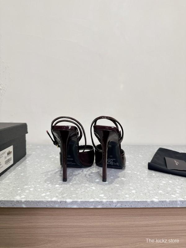 2025 Women Yves Saint Laurent Burgundy Patent Leather Slingback Stiletto Heel
