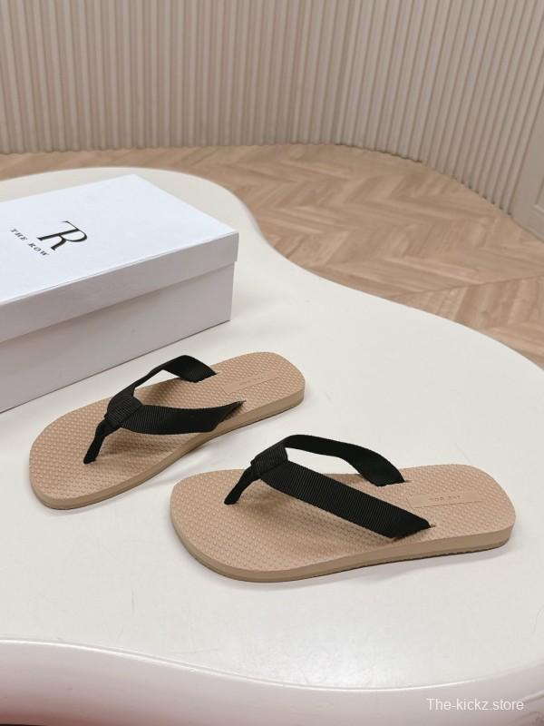 2025 The Row Black Beige Fabric Slippers
