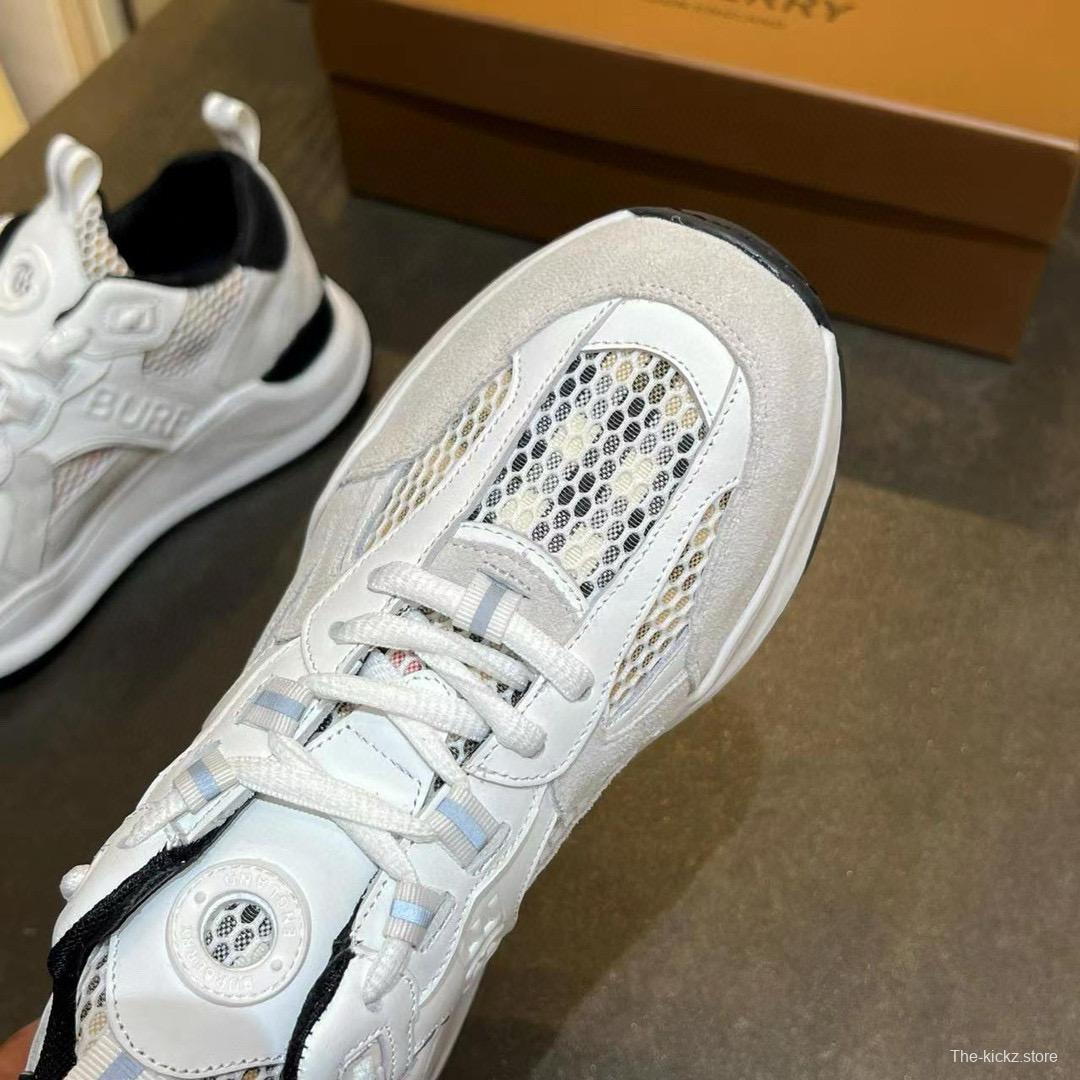 2025 Unisex Burberry White Grey Suede Calf Leather Sneakers Vintage Check MJ00380