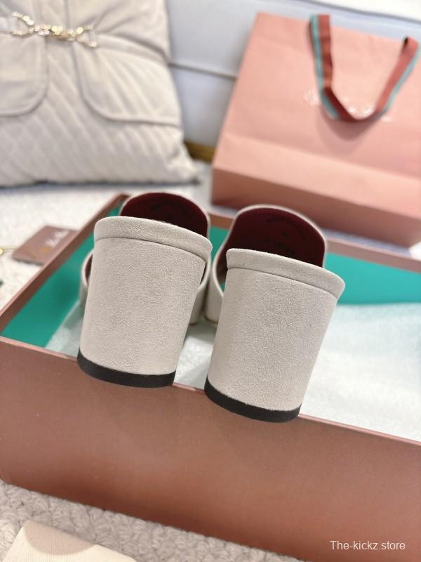 2025 Women Le Parmentier White Suede Heeled Shoes LY00360