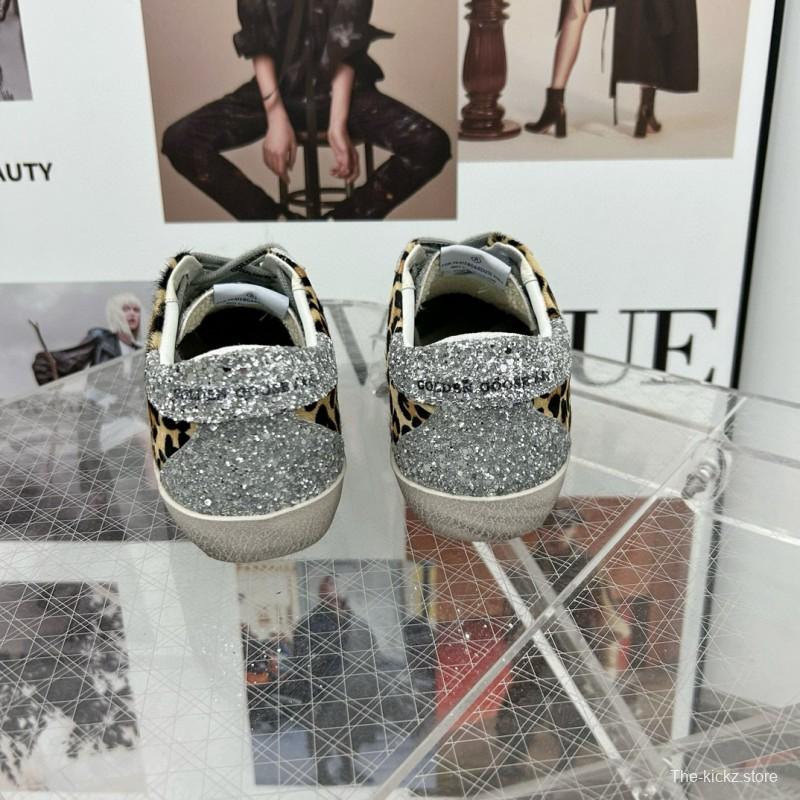2025 Women GGDB Leopard Silver Glitter Leather Suede Sneakers