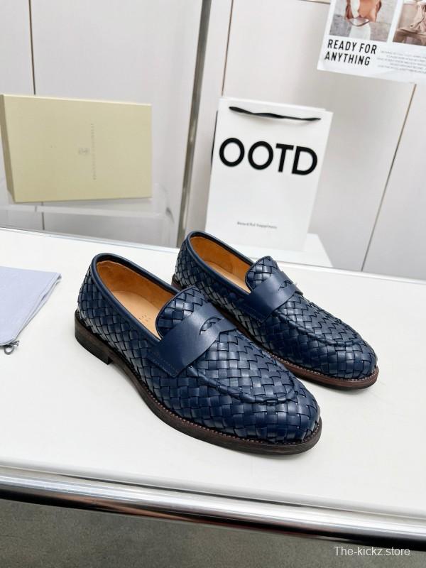 2024 Men Brunello Cucinelli Navy Leather Loafers MJ00500