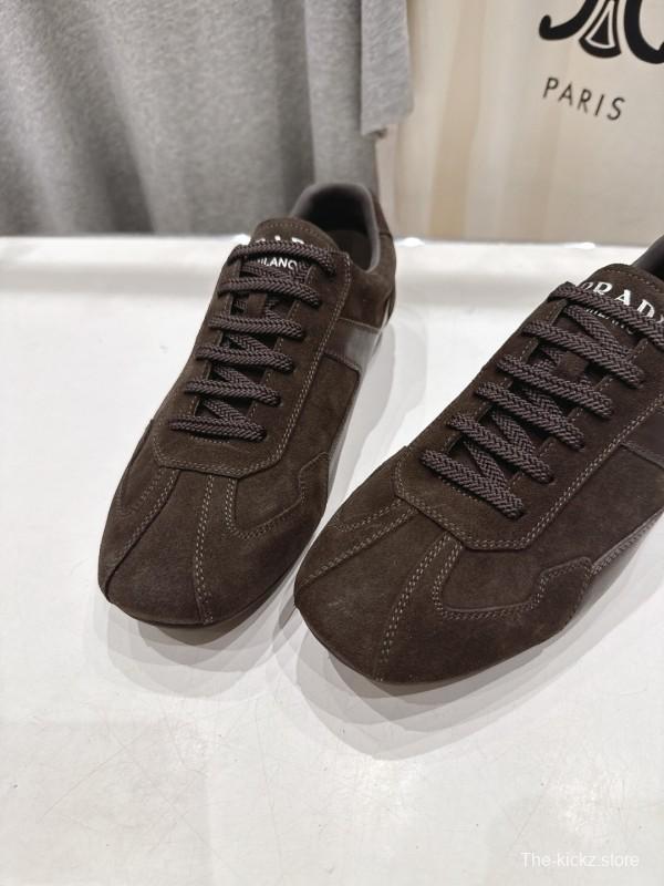2025 Women Prada Brown Suede Lace-Up Sneakers