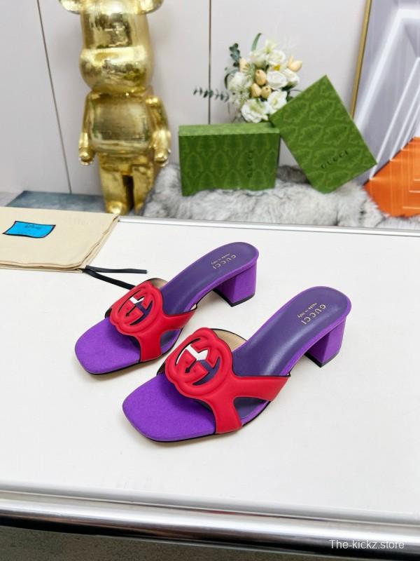 2025 Gucci Purple Red Leather Slippers MJ00190