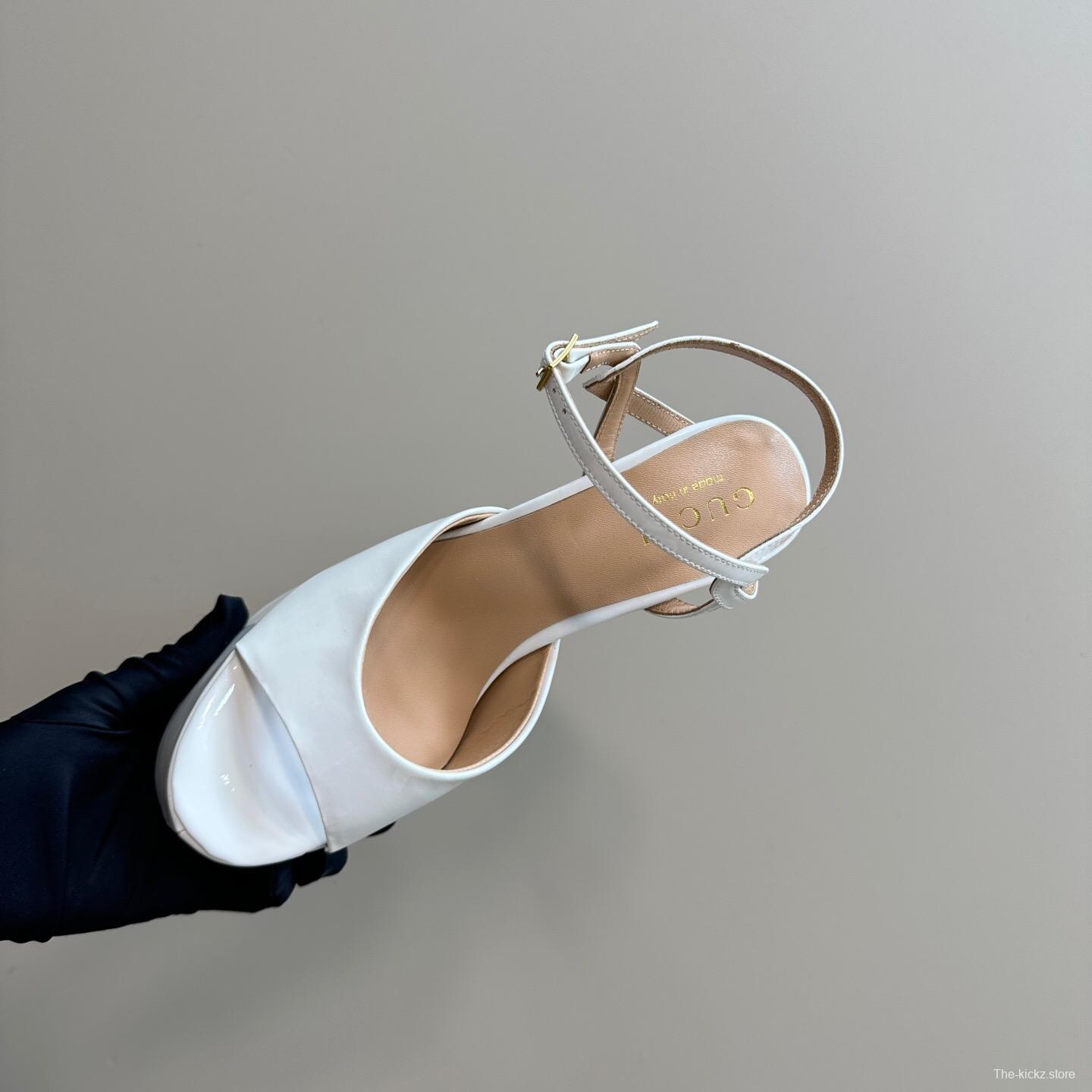 2025 Women Gucci White Leather Platform Sandals