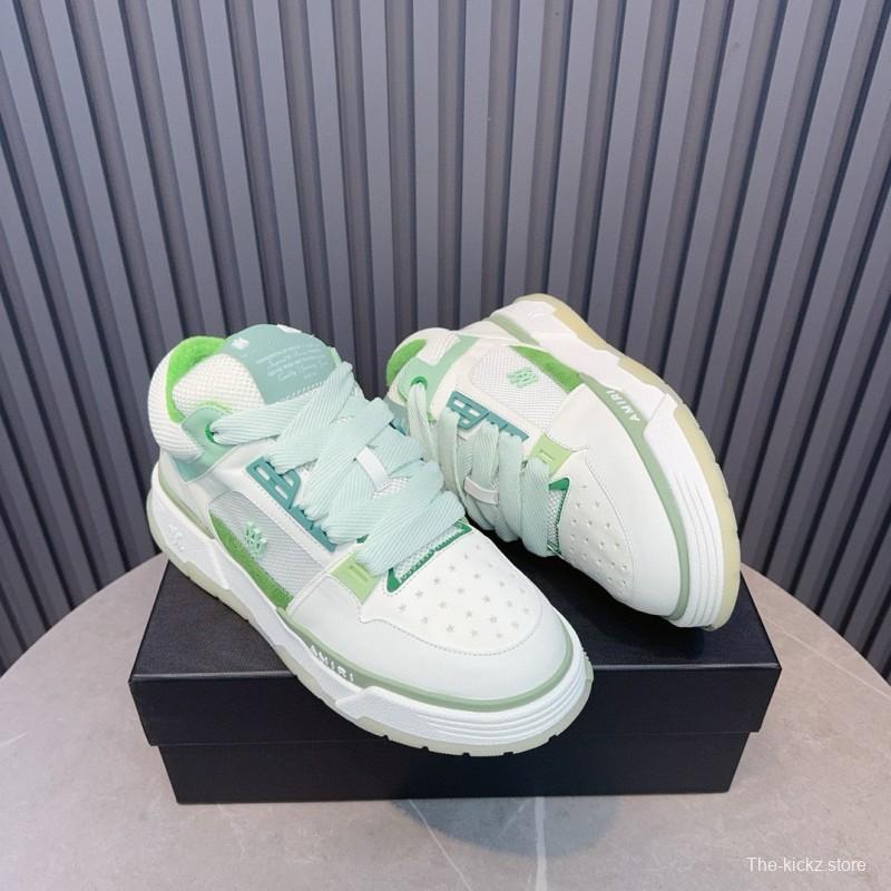 2024 Unisex Amiri White Green Leather Mesh Sneakers MJ00360