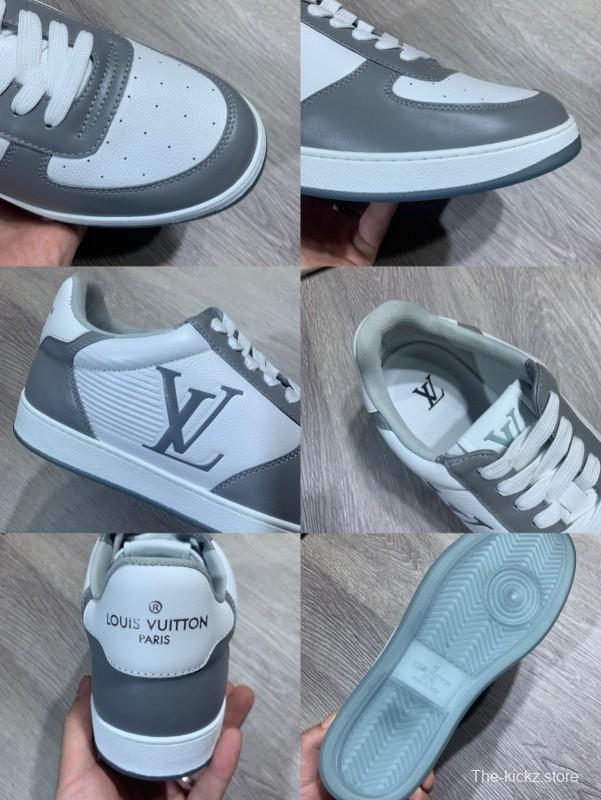2024 Unisex Louis Vuitton White Grey Calfskin Leather Sneakers MJ00380