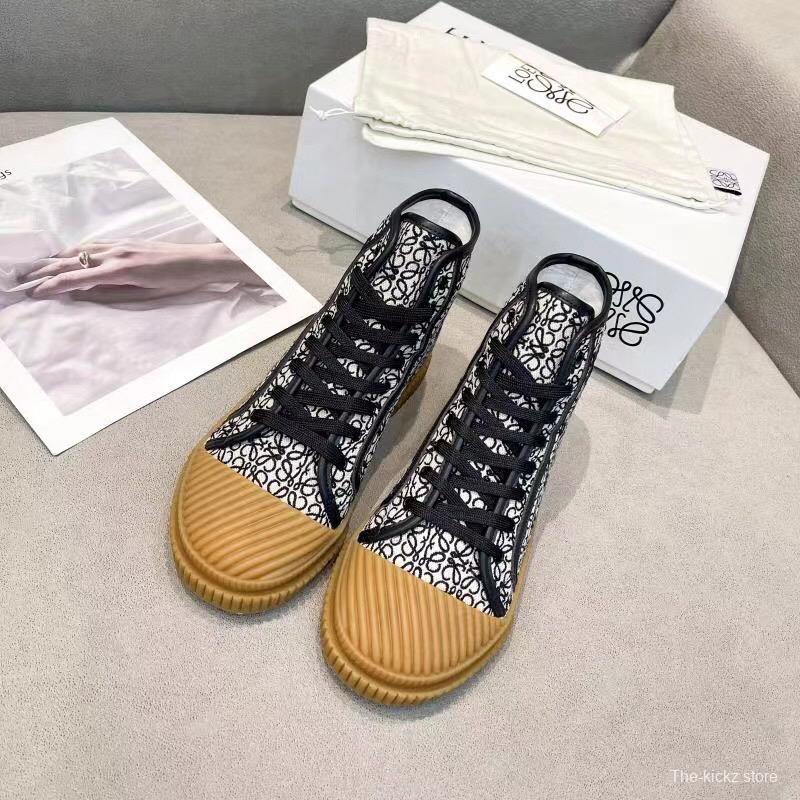 2025 Women Loewe Black White Canvas Rubber High Top Sneakers LY00291
