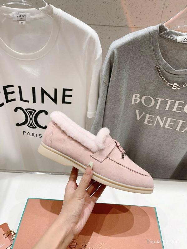 2024 Women LP Pink Suede Shearling Loafers MJ00300