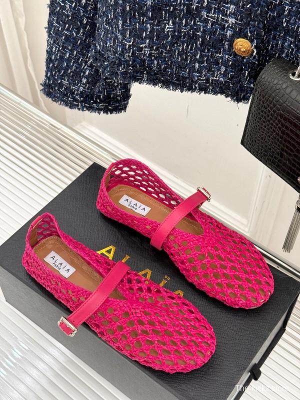2025 Women AlAIA Pink Woven Leather Mary Jane