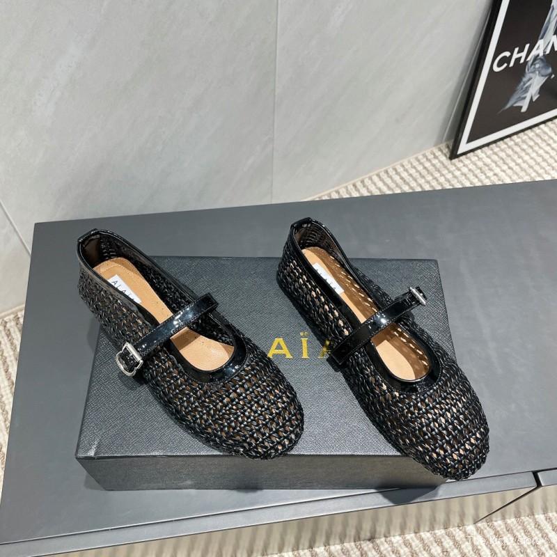 2025/Women Alaïa Black Woven Leather Mary Jane Flats LY00360(F)