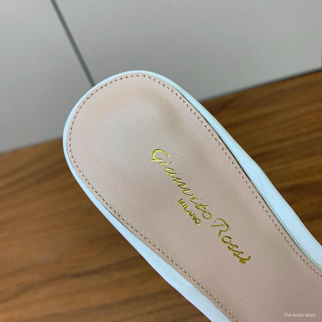 2025 Women Gianvito Rossi White Leather Pointed Toe High Heel Mule