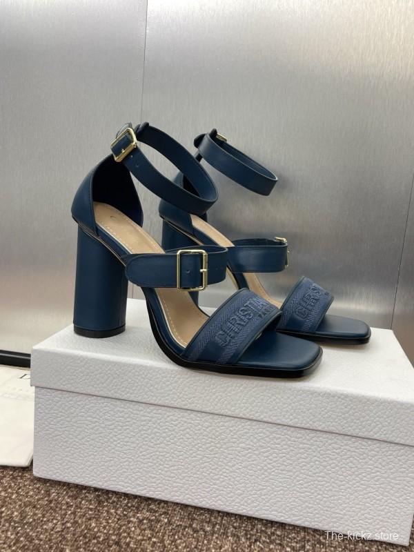 2025 Women Dior Blue Leather Suede High Heel Sandals