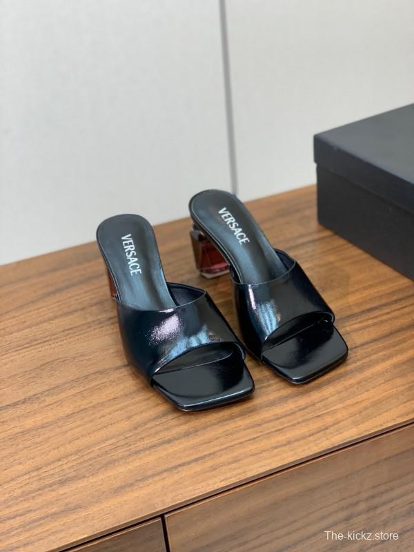 2025 VERSACE Black Leather Slippers
