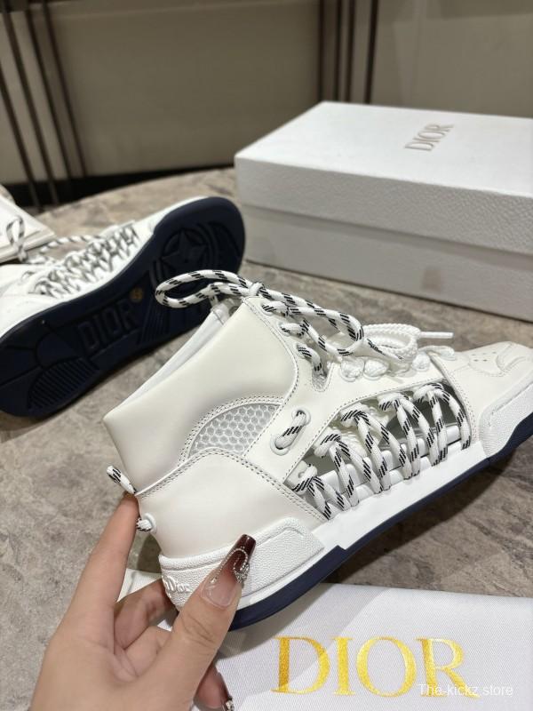 2025 Women Dior White Leather Mesh High-top Sneakers