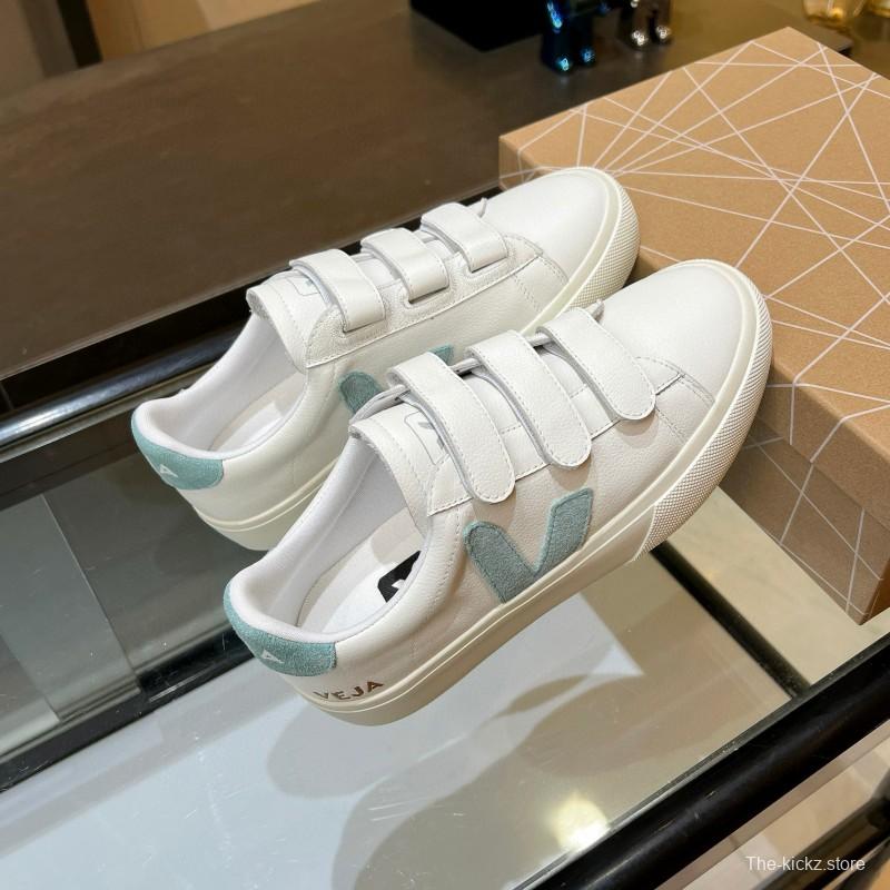 2025 Women VEJA White Blue Leather Canvas Vulcanized Sneakers MJ00240