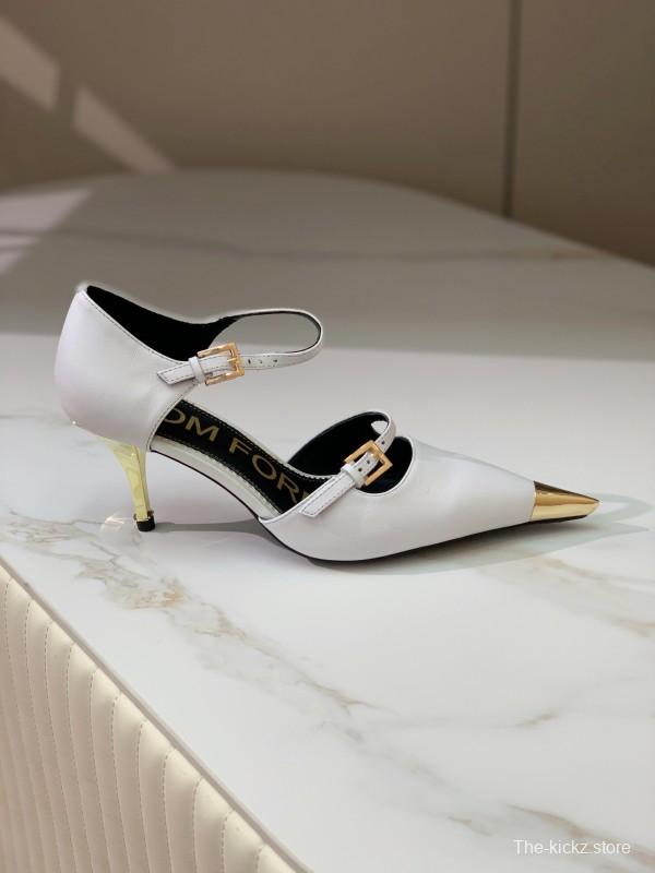 2025 Women TOM FORD White Gold Leather Pointed Toe Pumps KFY00320