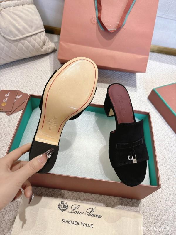 2025 Women LP Black Suede Sandals LY00290