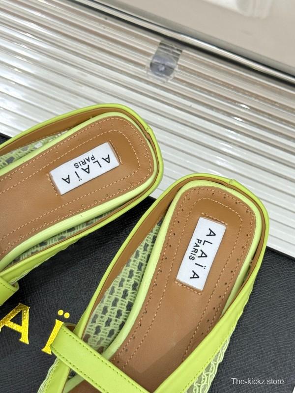 2025 Slippers Unisex AlAIA Light Green Mesh Leather Flat Customize