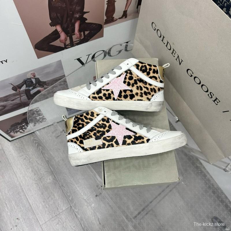 2024 Unisex GGDB Leopard White Pink Leather Suede High Top Sneakers MJ00300