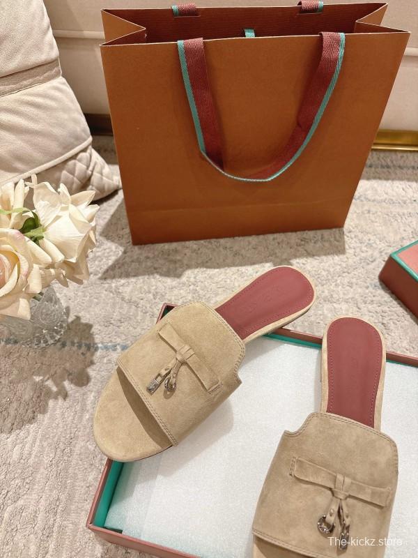 2025 Women LP Beige Suede Slippers