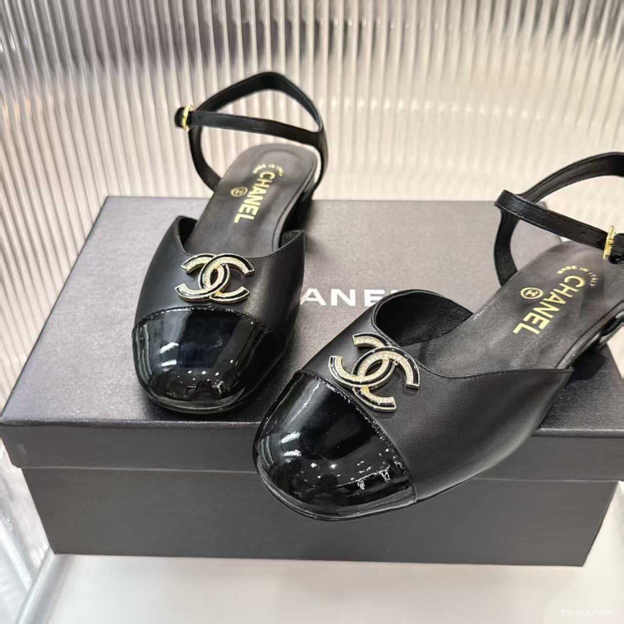 2025 Women Chanel Black Leather Patent Leather Loafers