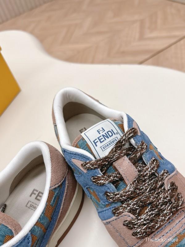 2025 Unisex Fendi Blue Coffee Leather Plimsolls FF Logo LY00360(F)/LY00370(M)